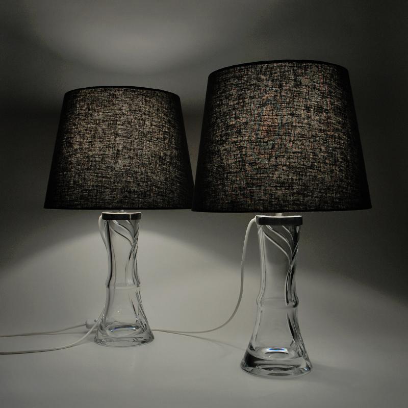 Swedish Sculptural Glass Table Lamp Pair by Olle Alberius for Orrefors, 1960s For Sale 1