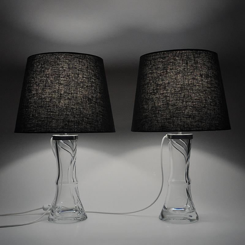 Swedish Sculptural Glass Table Lamp Pair by Olle Alberius for Orrefors, 1960s For Sale 2