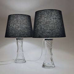Swedish Sculptural Glass Table Lamp Pair by Olle Alberius for Orrefors, 1960s