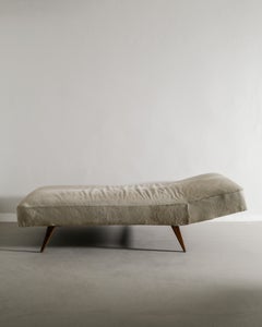 Swedish Sculptural Mid Century Wooden Daybed in Teak and Hide Upholstery, 1960s