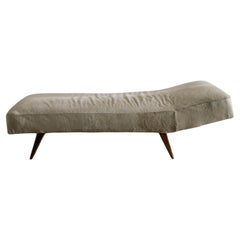 Swedish Sculptural Mid Century Wooden Daybed in Teak and Hide Upholstery, 1960s