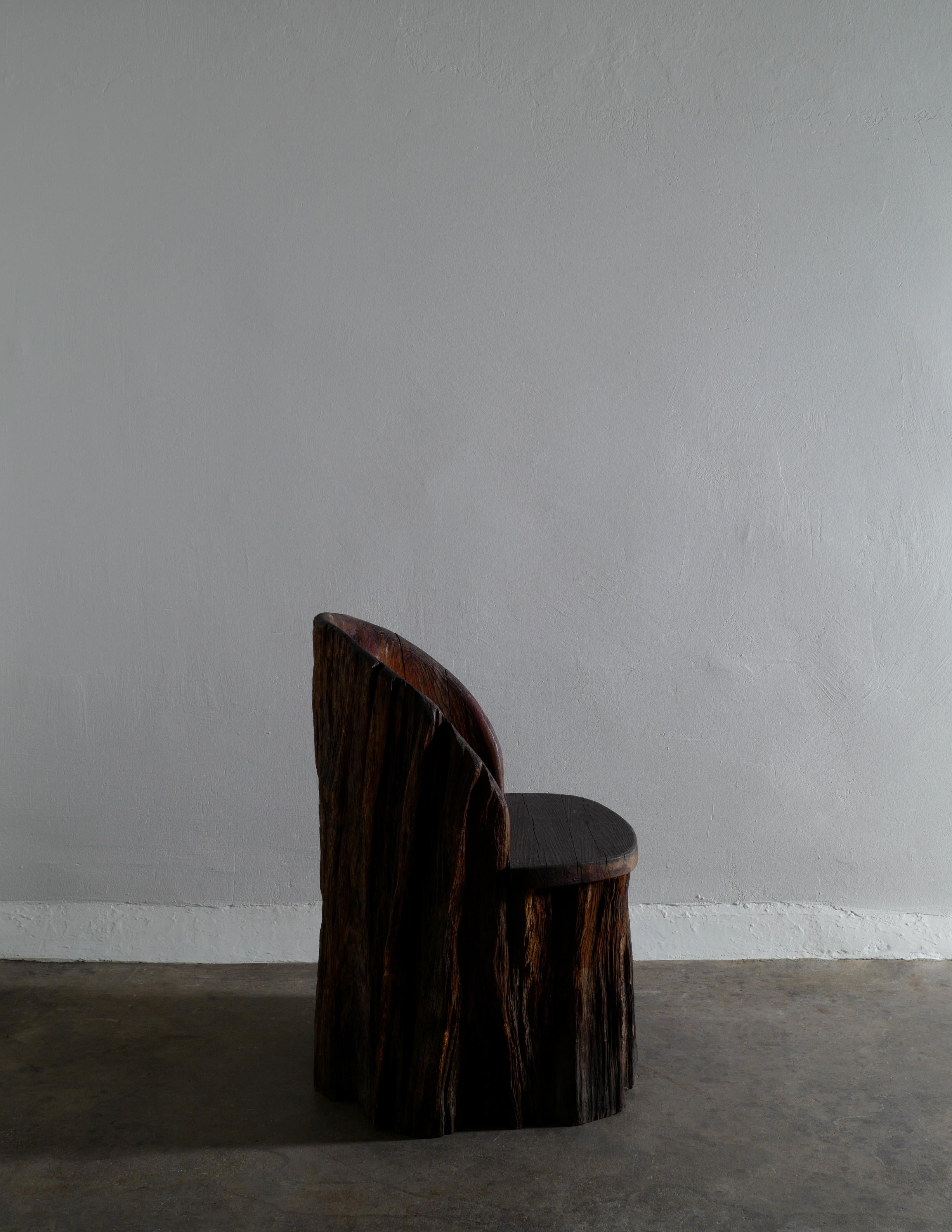 Rare sculptural stump chair in a wabi sabi style produced in Sweden in the early 1900s. This chair is straight from an important Swedish collection of Folk Art and we are happy to now offer them as singles or a pair. One is slightly smaller than the