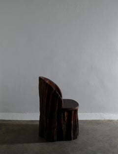 Swedish Primitive Sculptural Wabi Sabi Stump Chairs in Solid Stained Pine, 1900s