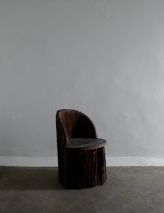 Swedish Primitive Sculptural Wabi Sabi Stump Chairs in Solid Stained Pine, 1900s