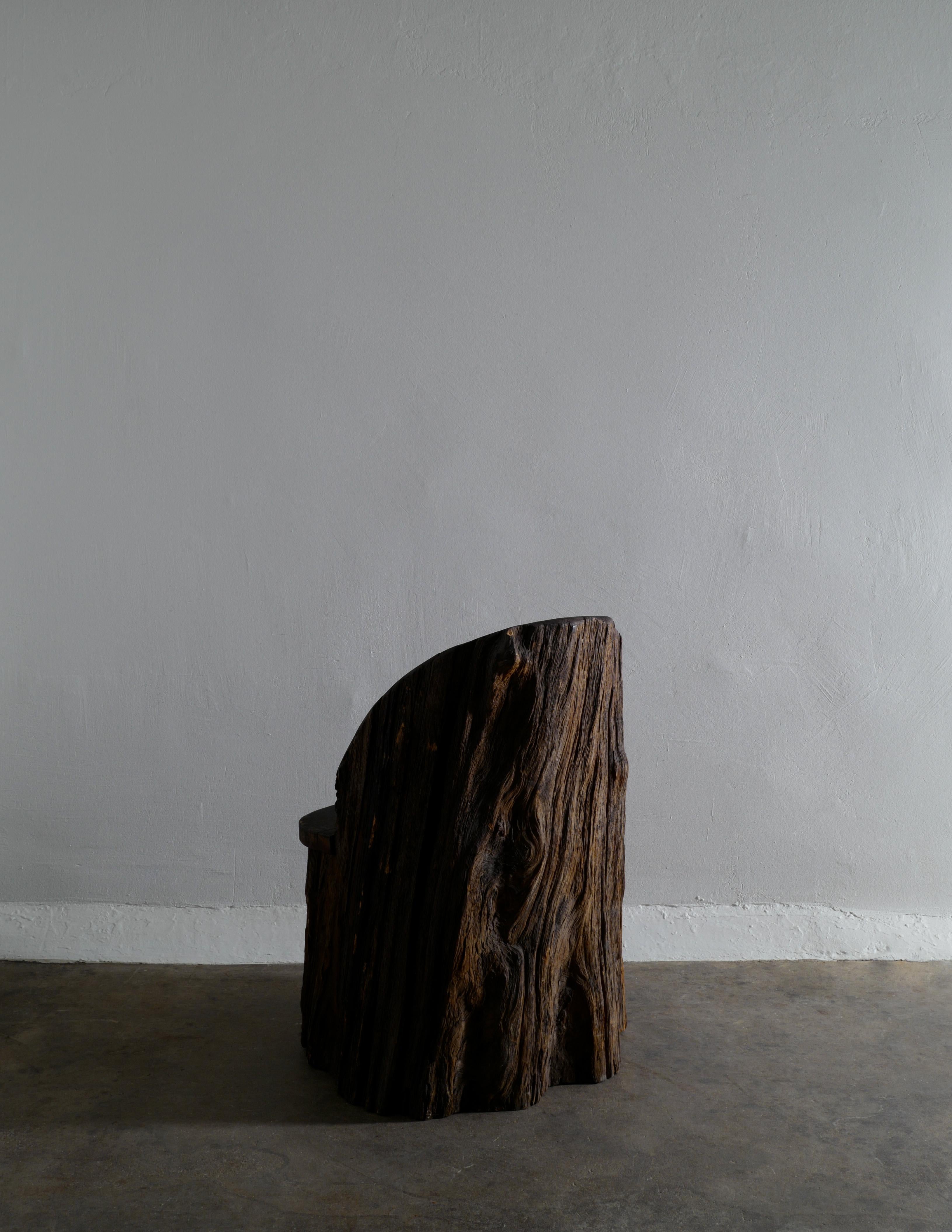Scandinavian Modern Swedish Primitive Sculptural Wabi Sabi Stump Chairs in Solid Stained Pine, 1900s
