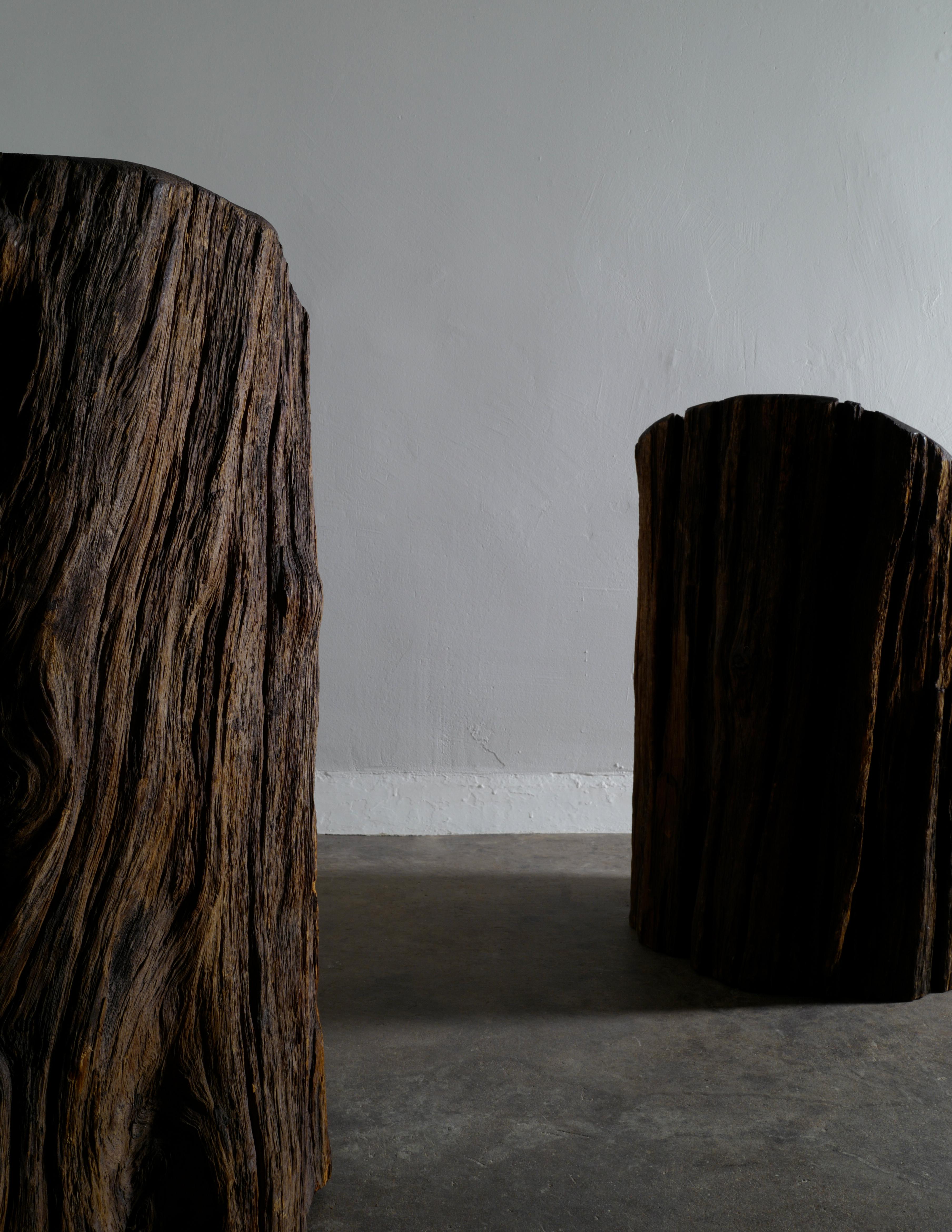 Swedish Primitive Sculptural Wabi Sabi Stump Chairs in Solid Stained Pine, 1900s 1