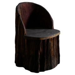 Swedish Primitive Sculptural Wabi Sabi Stump Chairs in Solid Stained Pine, 1900s