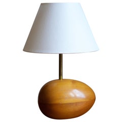Swedish, Sculptural Table Lamp, Solid Pine, Brass, Sweden, 1960s