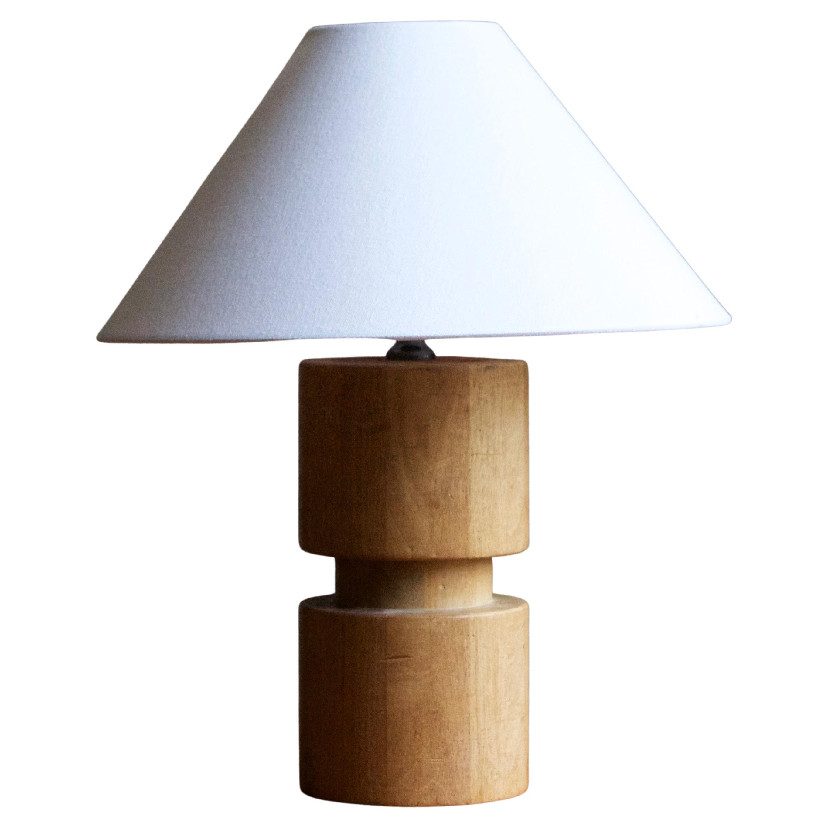Swedish, Sculptural Table Lamp, Solid Wood, Brass, Sweden, 1940s