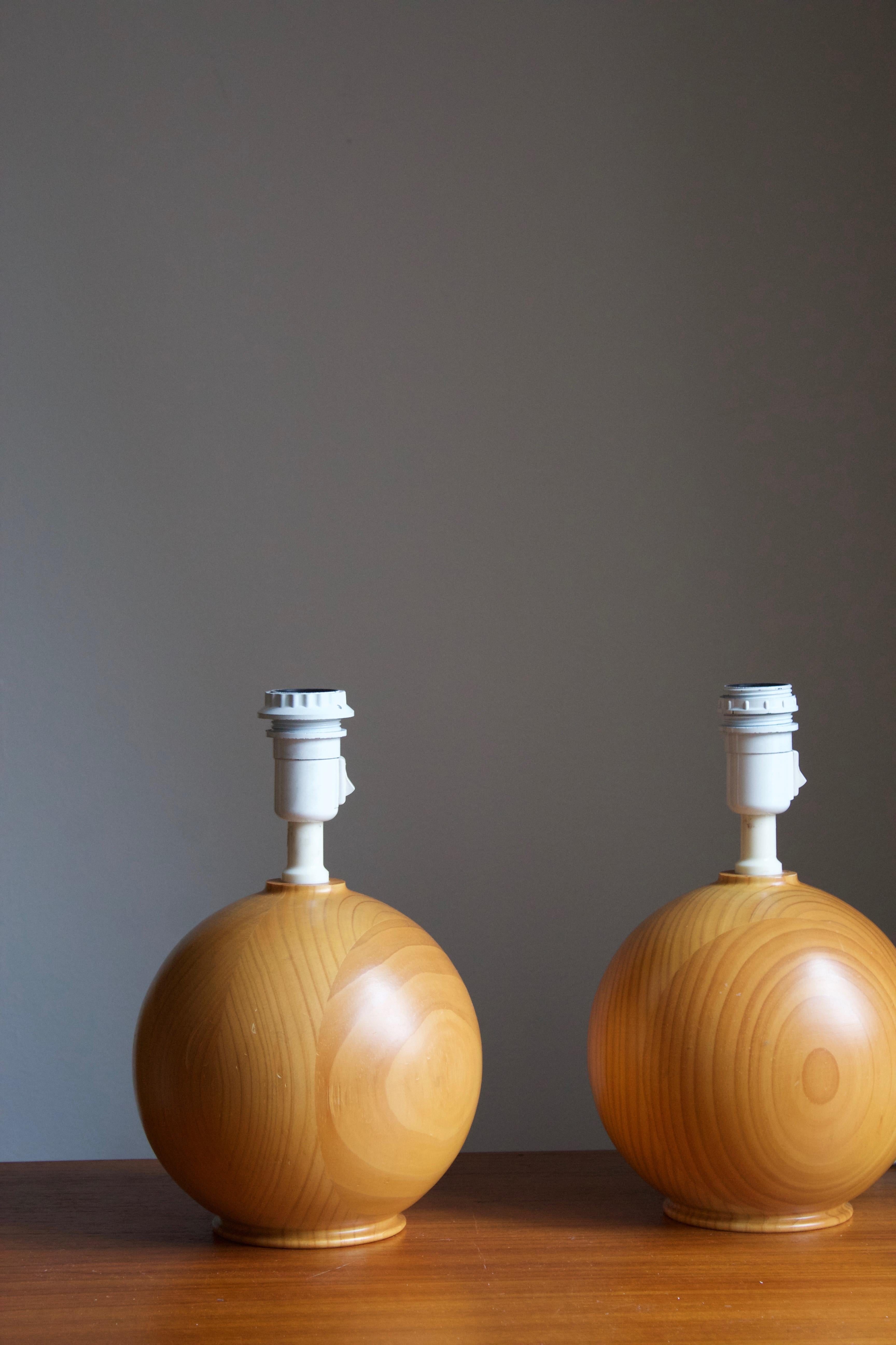 Mid-20th Century Swedish, Sculptural Table Lamps, Solid Pine, Sweden, 1970s