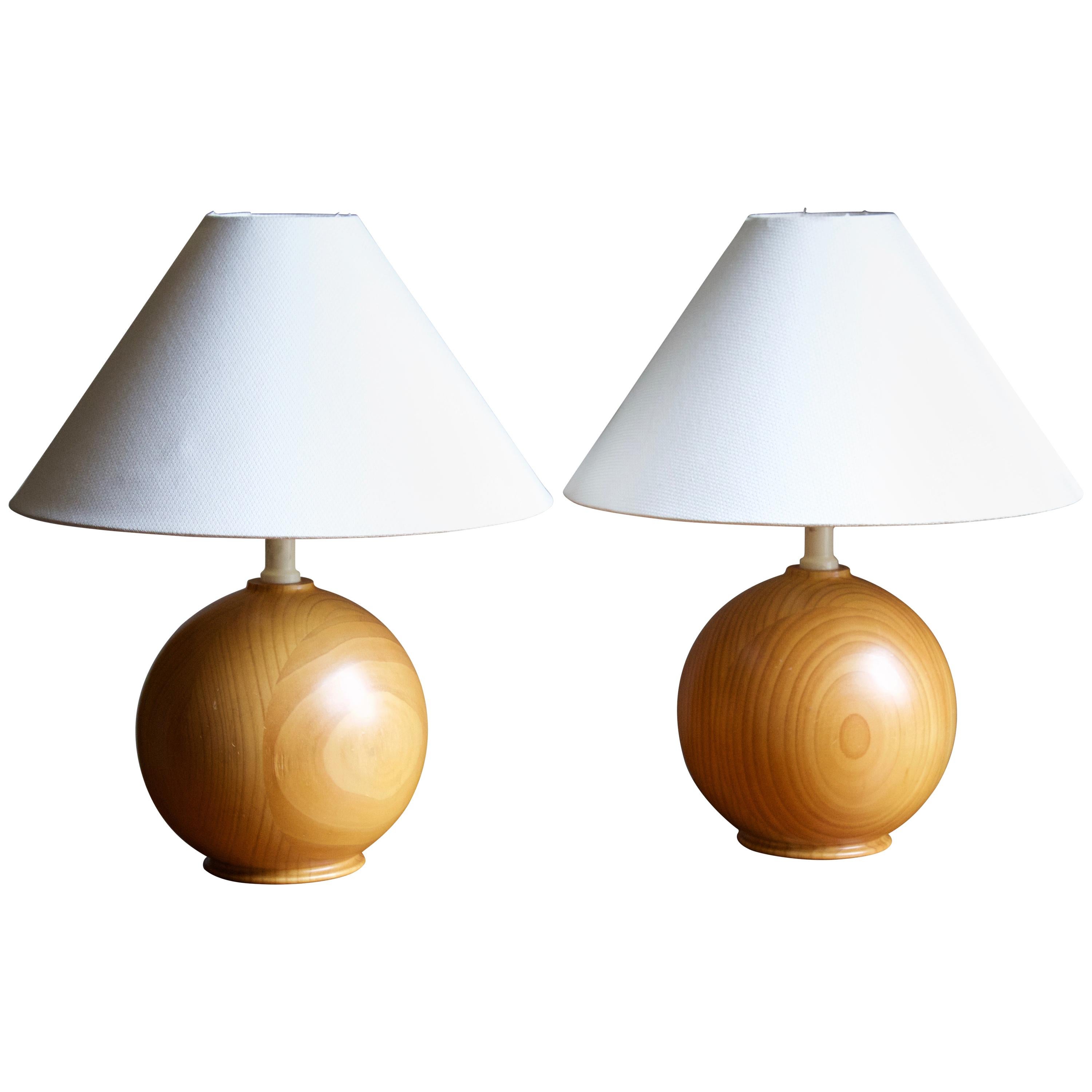 Swedish, Sculptural Table Lamps, Solid Pine, Sweden, 1970s