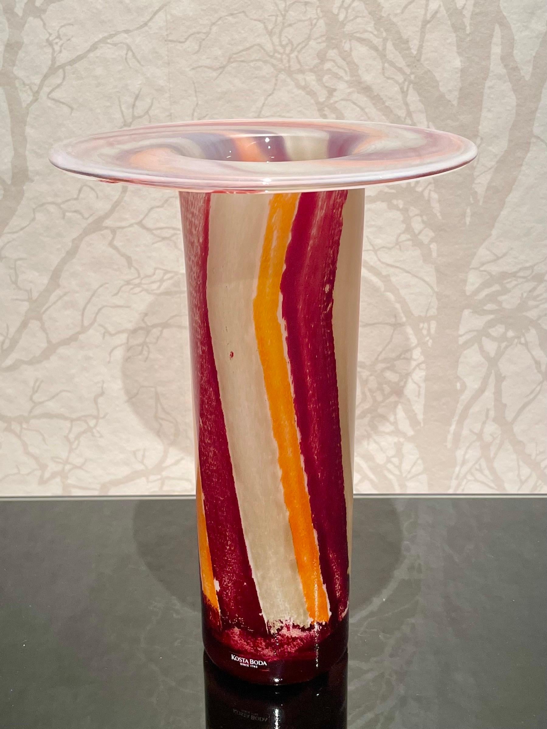 Late 20th Century Swedish Sculptural Tall Glass Vase by Kjell Engman for Kosta Boda Glasbruk For Sale