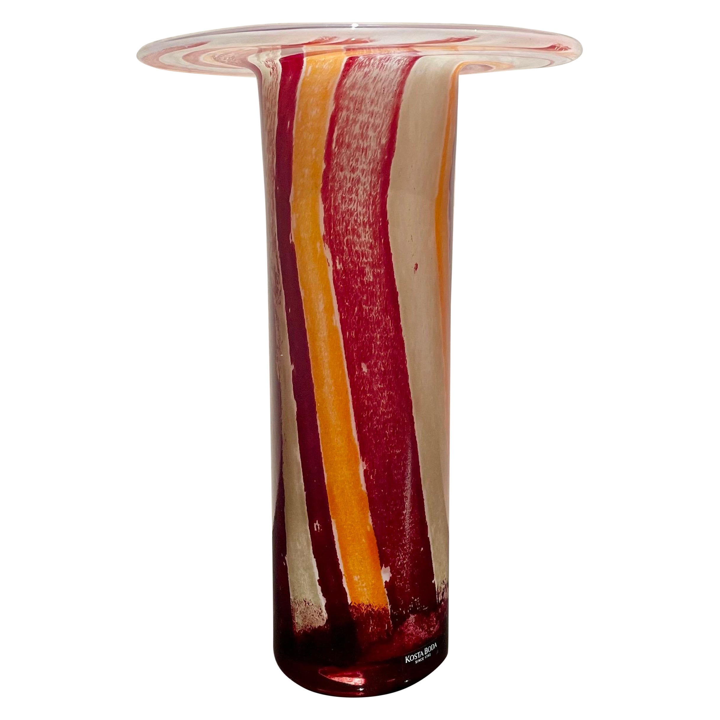 Swedish Sculptural Tall Glass Vase by Kjell Engman for Kosta Boda Glasbruk