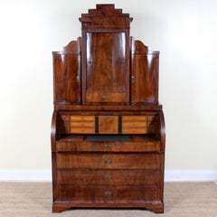 Swedish Secretaire Barrel Roll Top Bureau Bookcase Biedermeier Mahogany