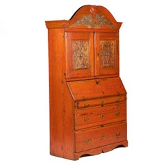 Secrétaire suédois avec peinture d'origine rare et bien conservée, daté de 1841.