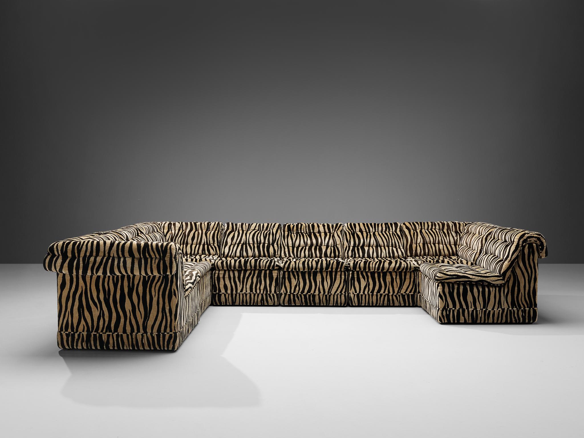 Mid-Century Modern Swedish Sectional Sofa in Zebra Upholstery