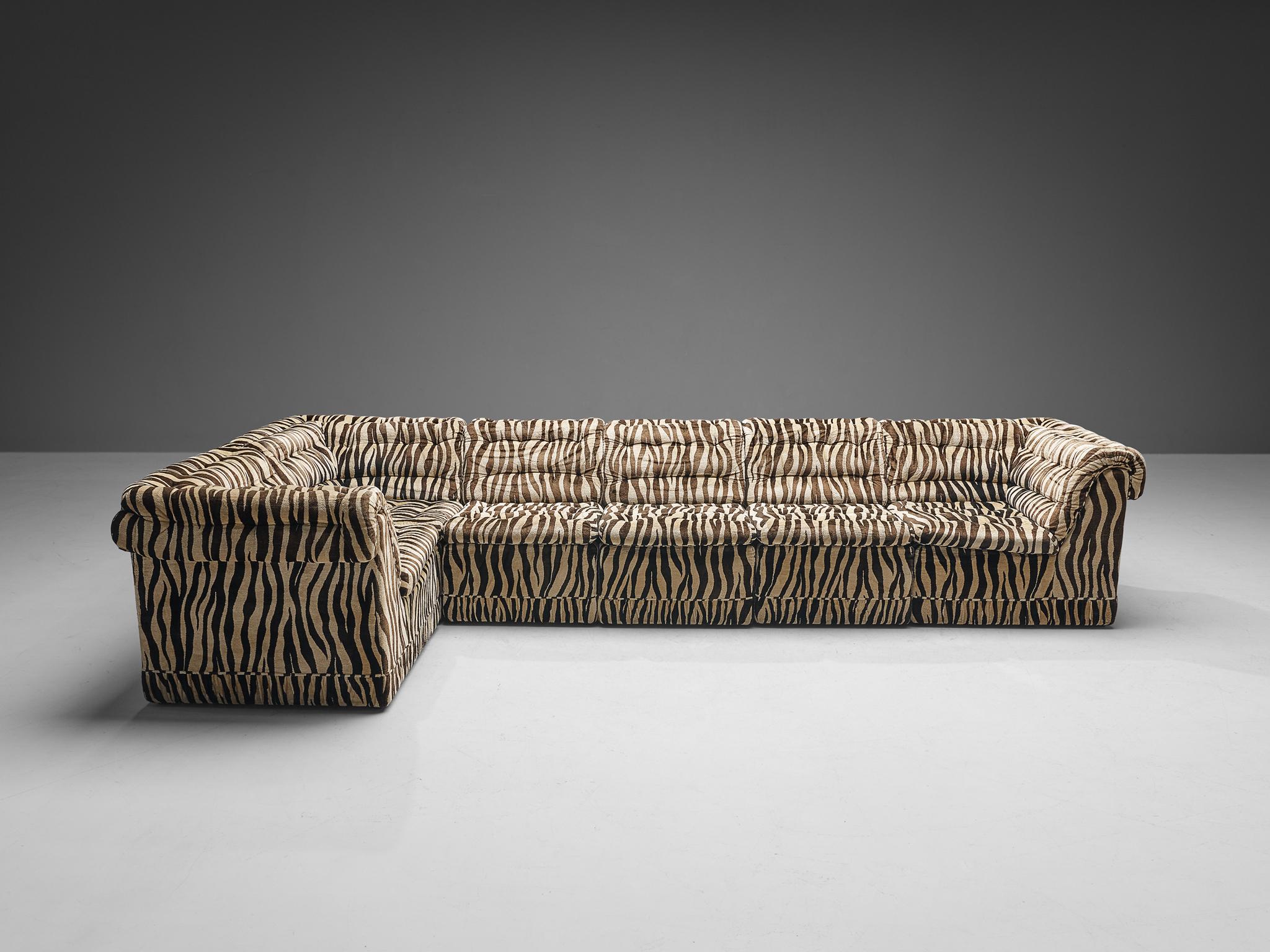 Fabric Swedish Sectional Sofa in Zebra Upholstery