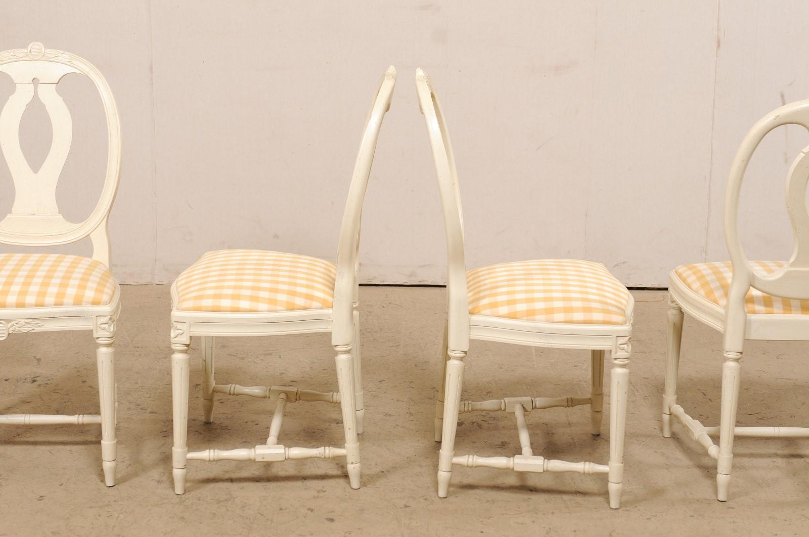 Swedish Set of 4 Side Chairs w/ Pierced Oval Shaped Backs & Upholstered Seats 4