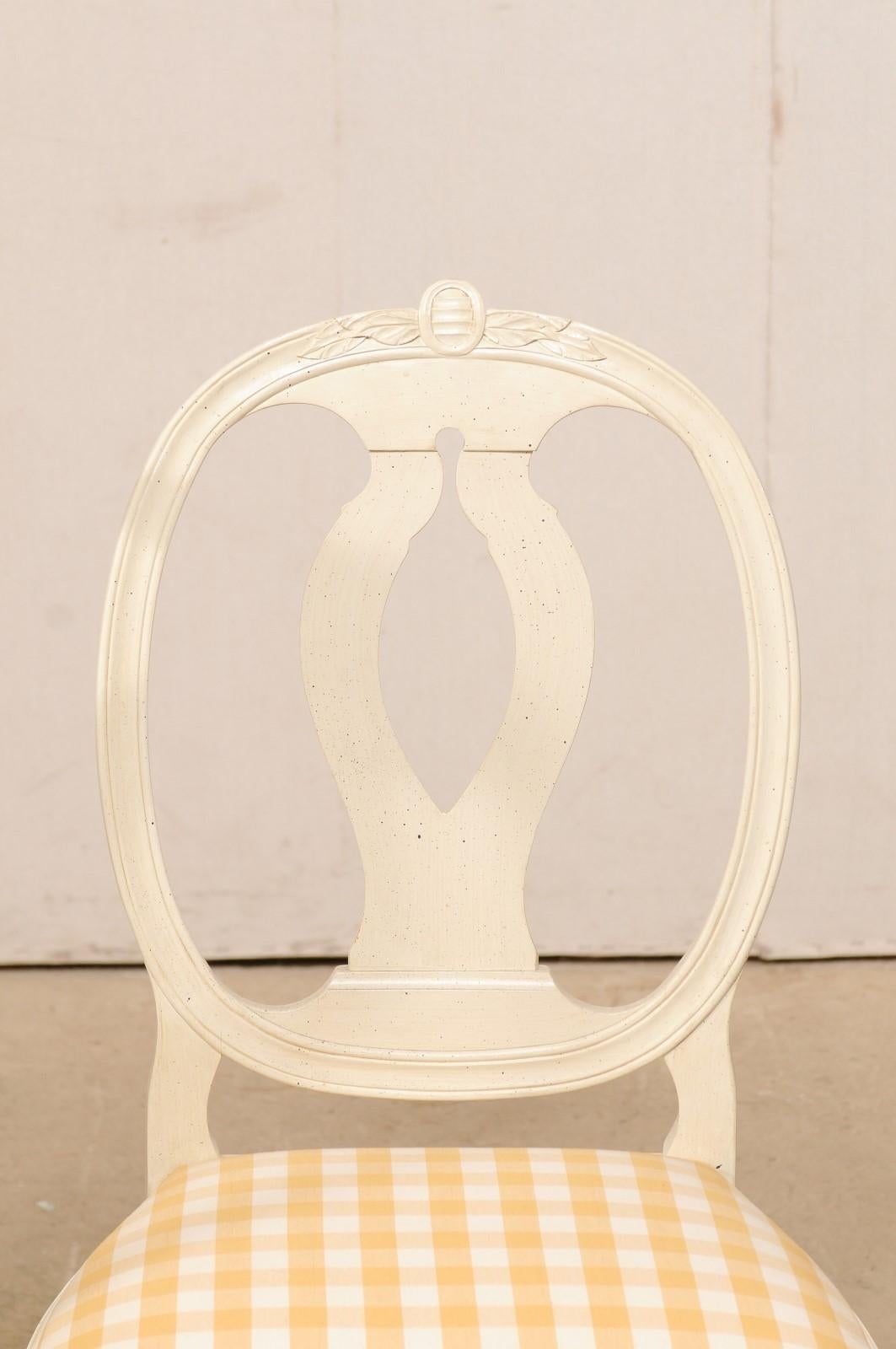 Wood Swedish Set of 4 Side Chairs w/ Pierced Oval Shaped Backs & Upholstered Seats