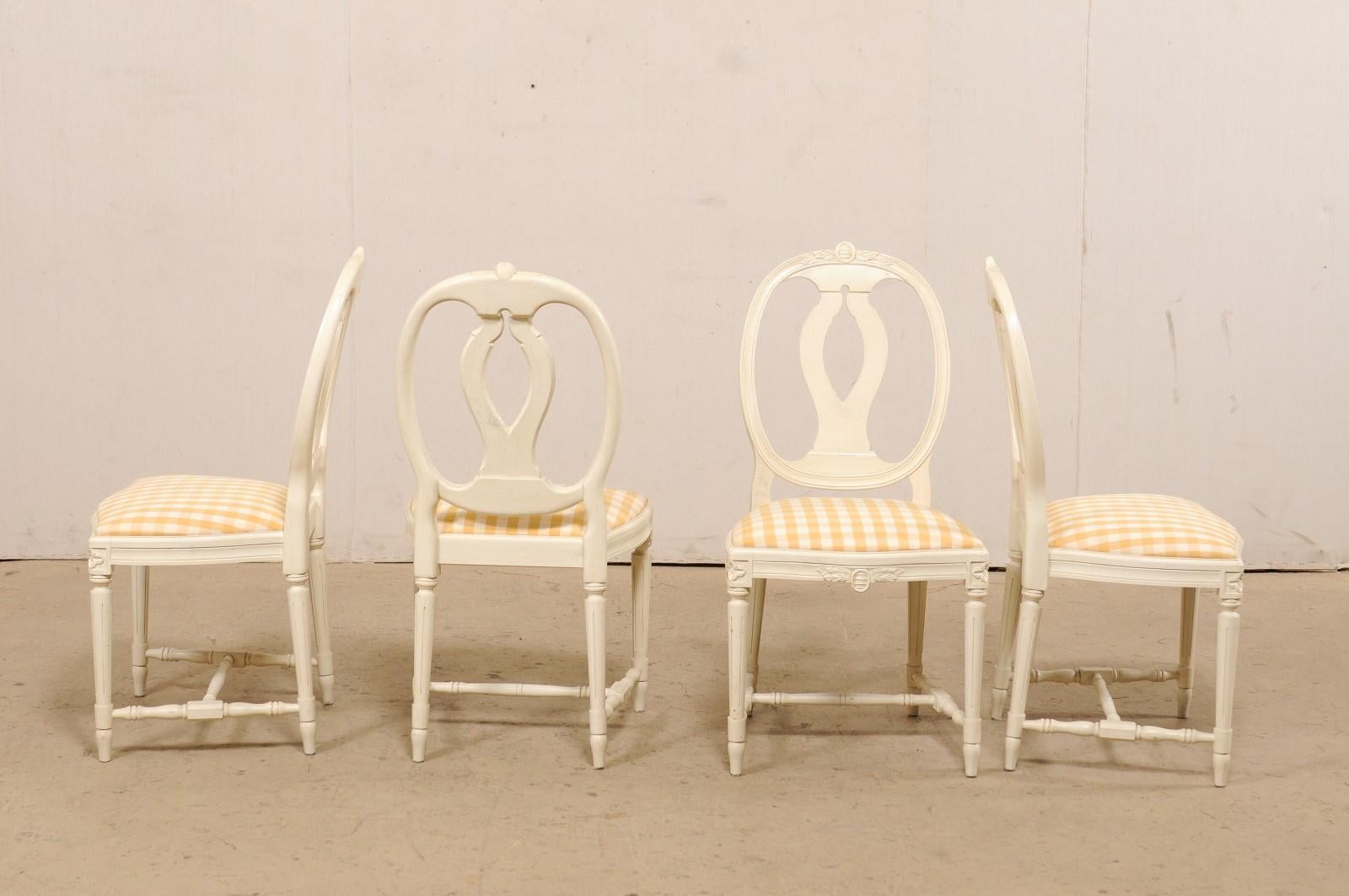 Swedish Set of 4 Side Chairs w/ Pierced Oval Shaped Backs & Upholstered Seats 1