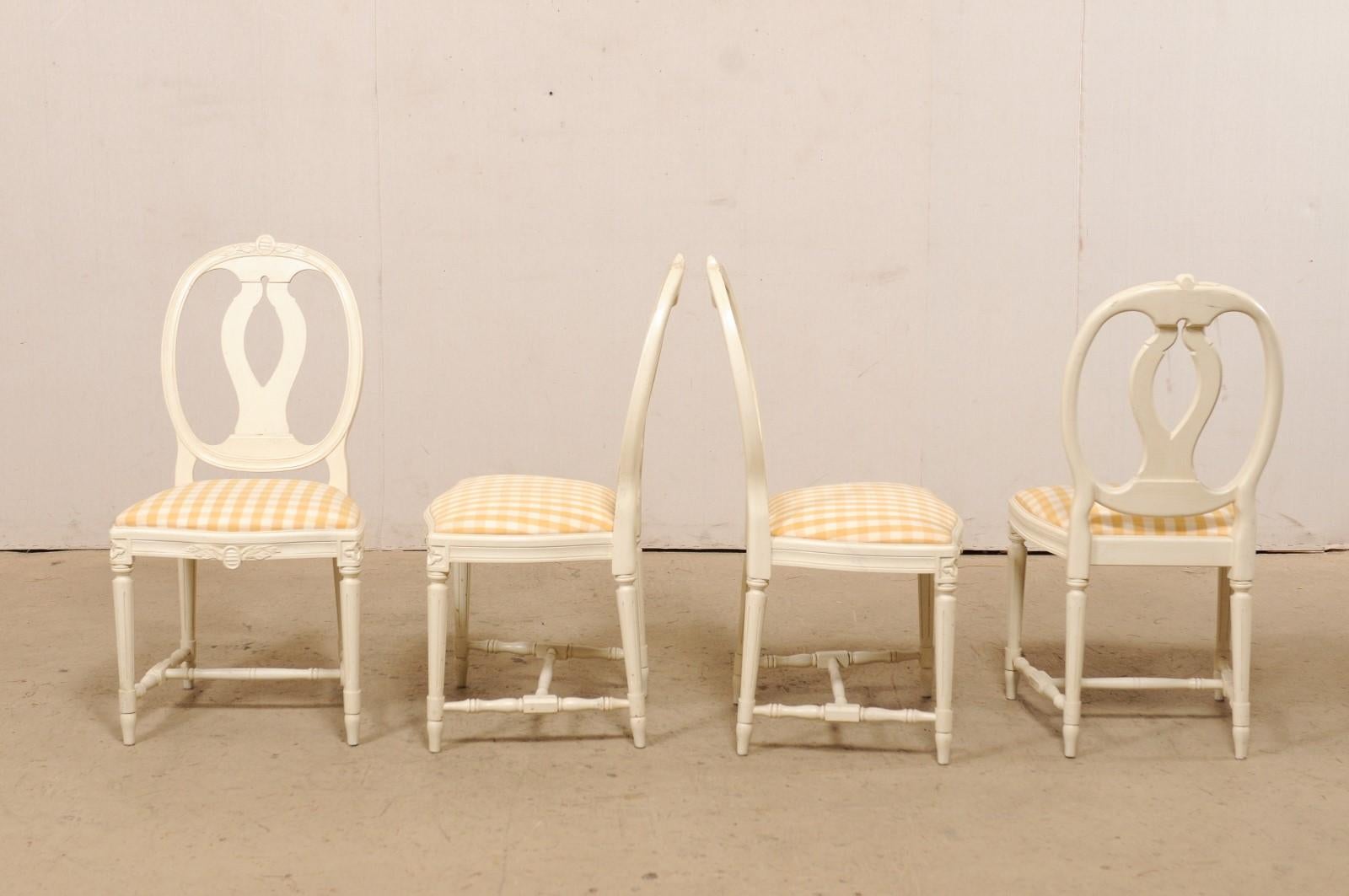 Swedish Set of 4 Side Chairs w/ Pierced Oval Shaped Backs & Upholstered Seats 2