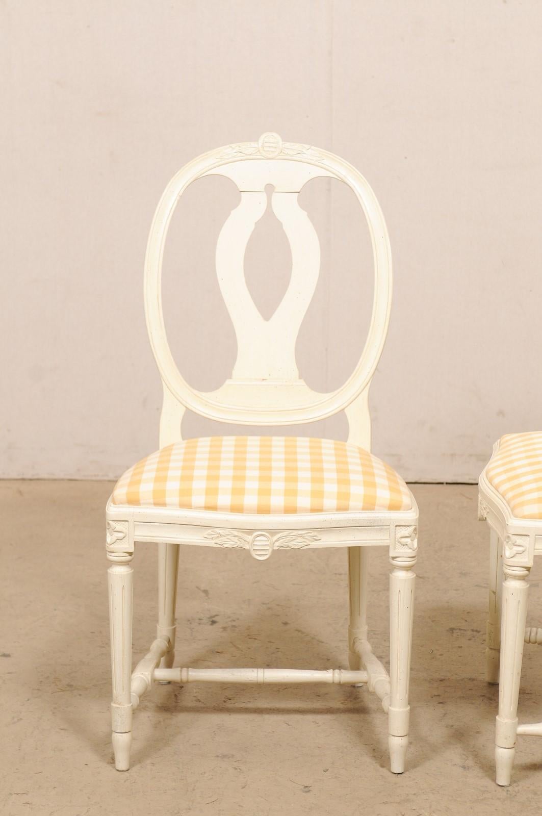Swedish Set of 4 Side Chairs w/ Pierced Oval Shaped Backs & Upholstered Seats 3