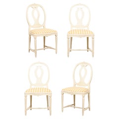 Vintage Swedish Set of 4 Side Chairs w/ Pierced Oval Shaped Backs & Upholstered Seats