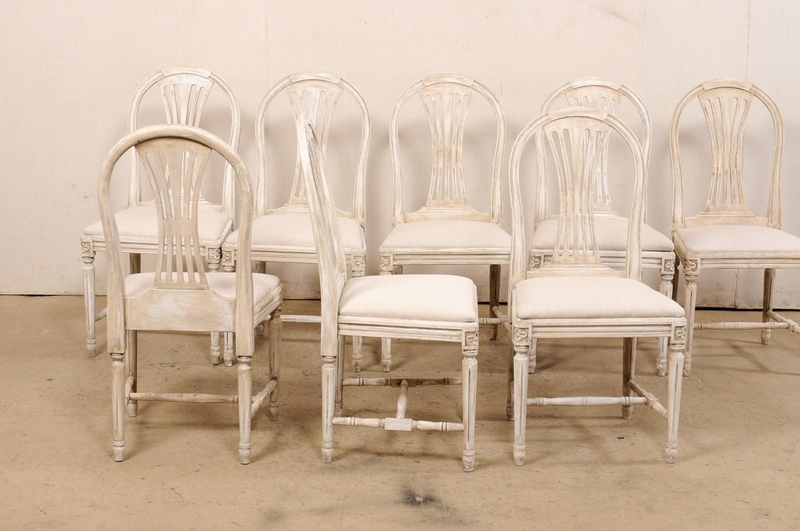 Swedish Set of 8 Gustavian-Style Armchairs with Custom Upholstered Seats In Good Condition In Atlanta, GA