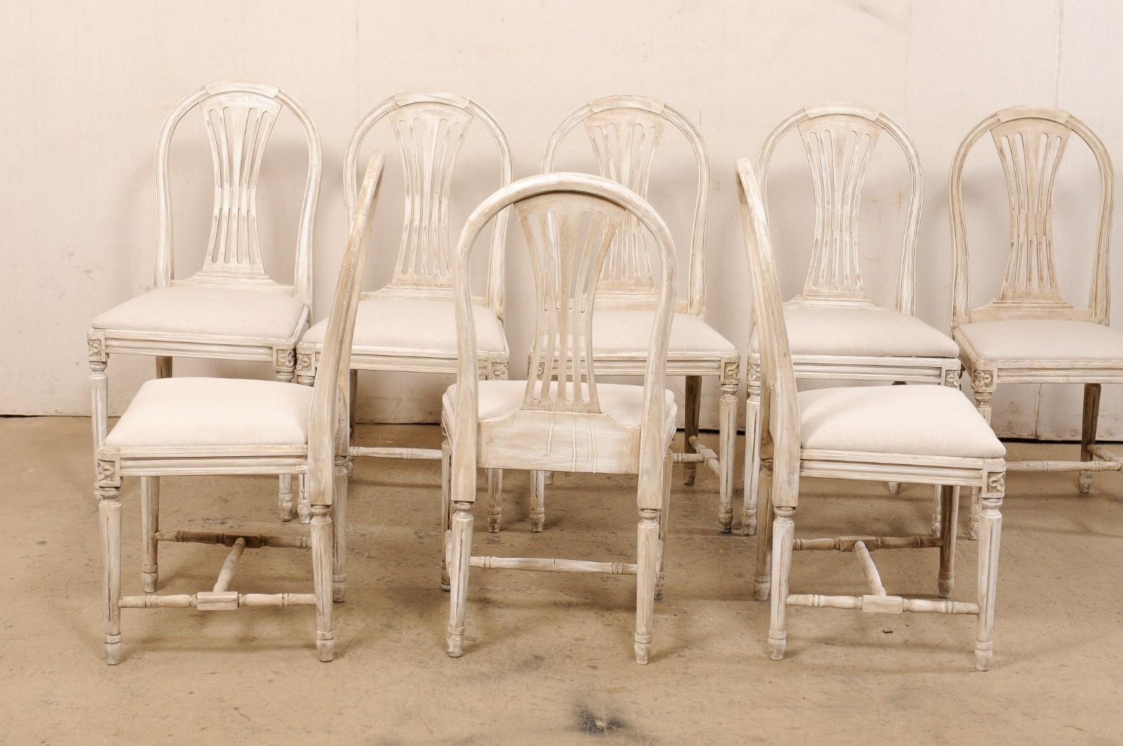 20th Century Swedish Set of 8 Gustavian-Style Armchairs with Custom Upholstered Seats