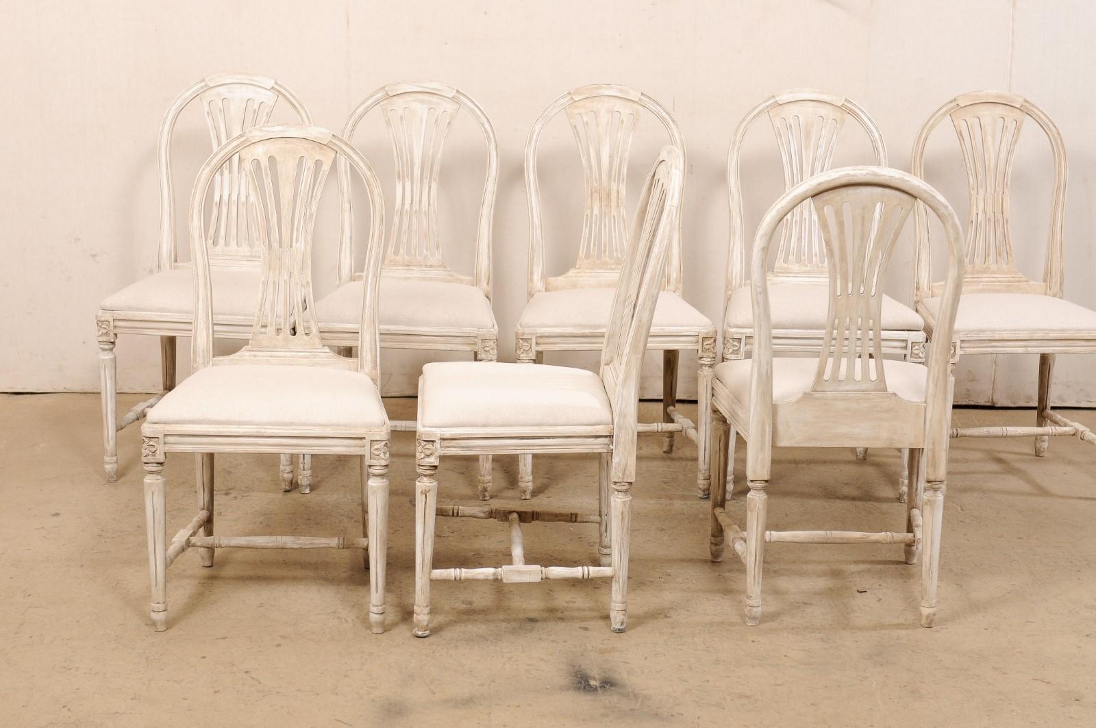 Upholstery Swedish Set of 8 Gustavian-Style Armchairs with Custom Upholstered Seats