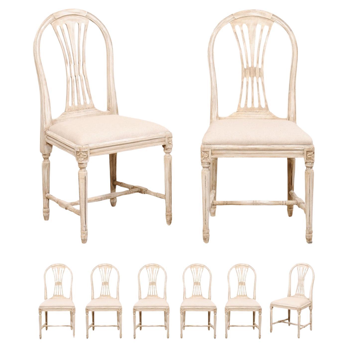 Swedish Set of 8 Gustavian-Style Armchairs with Custom Upholstered Seats