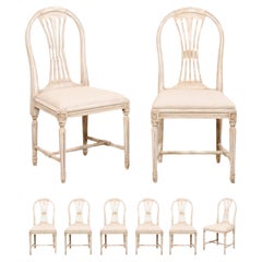 Swedish Set of 8 Gustavian-Style Side chairs with Custom Upholstered Seats