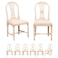 Vintage Swedish Set of 8 Gustavian-Style Armchairs with Custom Upholstered Seats