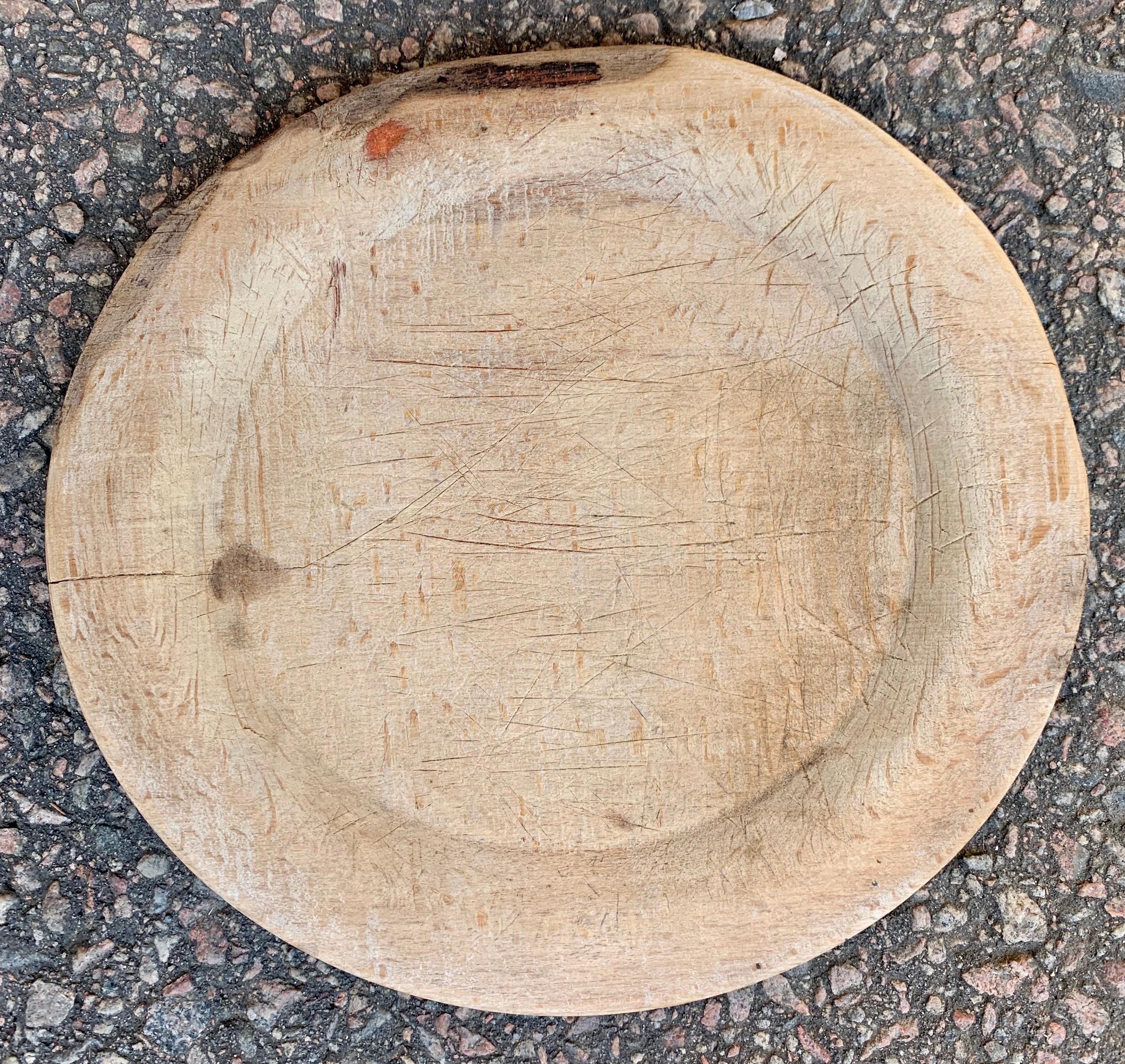 19th Century Swedish Set of 9 Antique Wooden Folk Art Dinner Plates