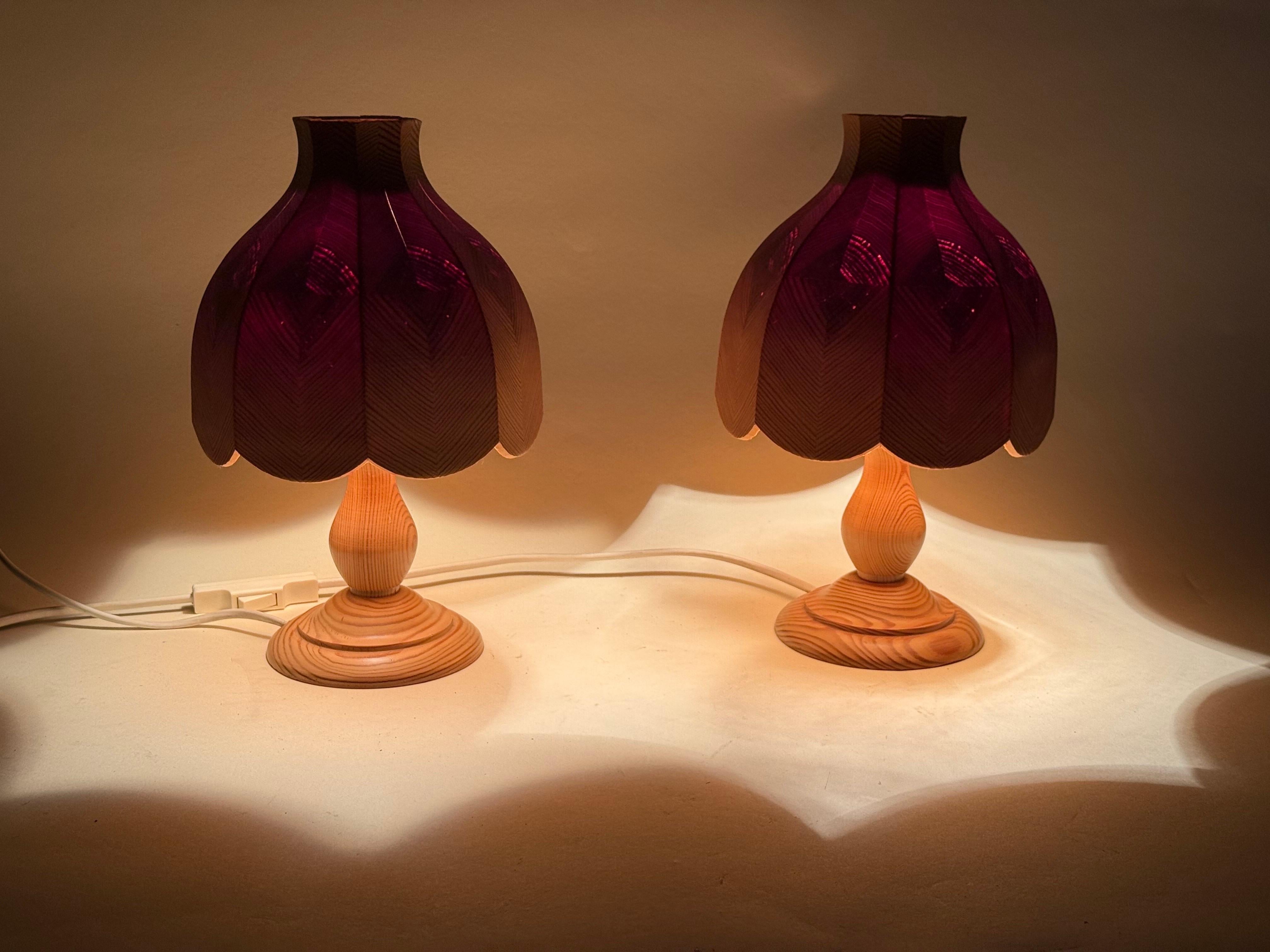 Swedish Set Of Designer Table Lamps Made of Pinewood For Sale 9