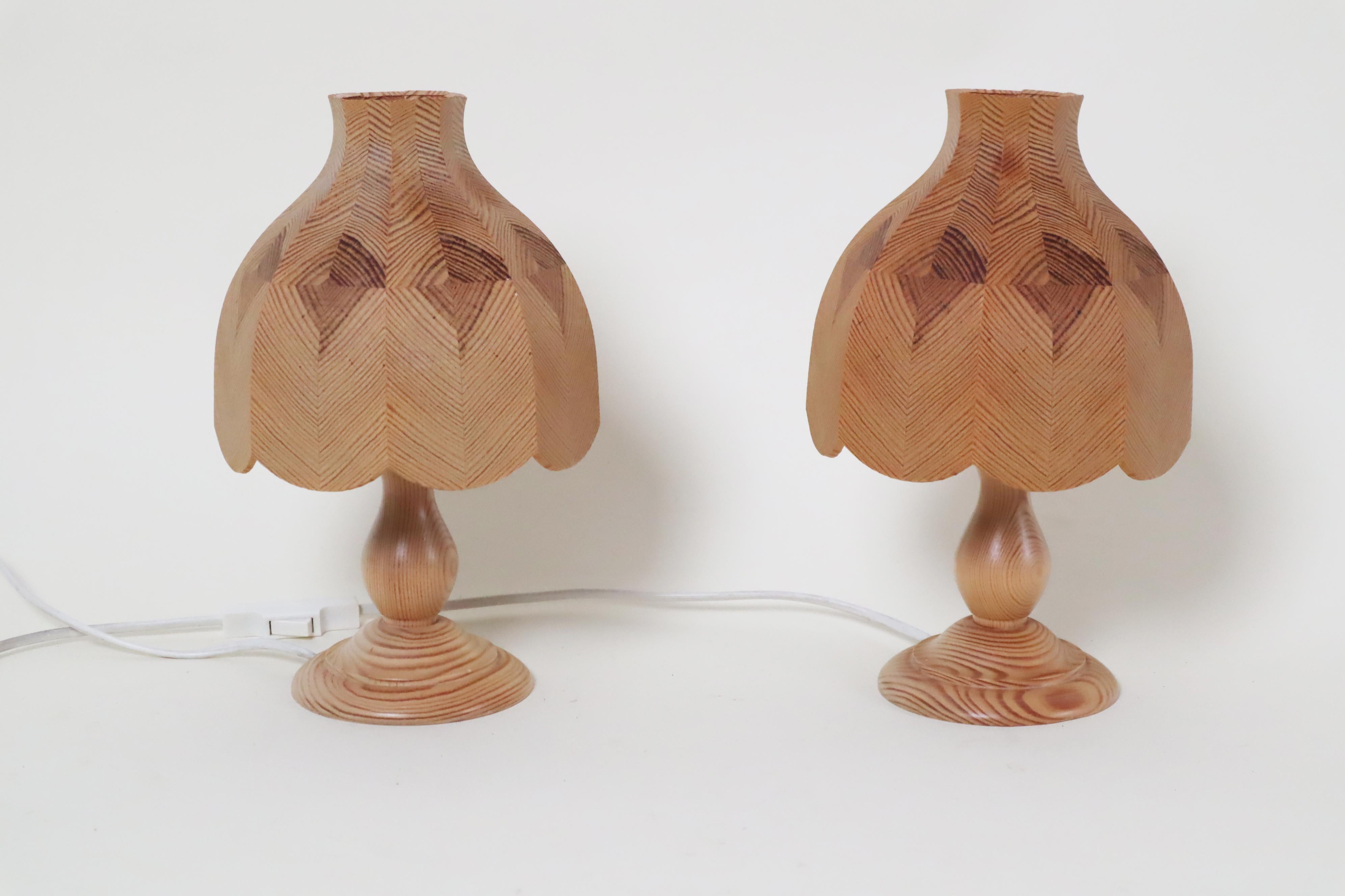Scandinavian Modern Swedish Set Of Designer Table Lamps Made of Pinewood For Sale