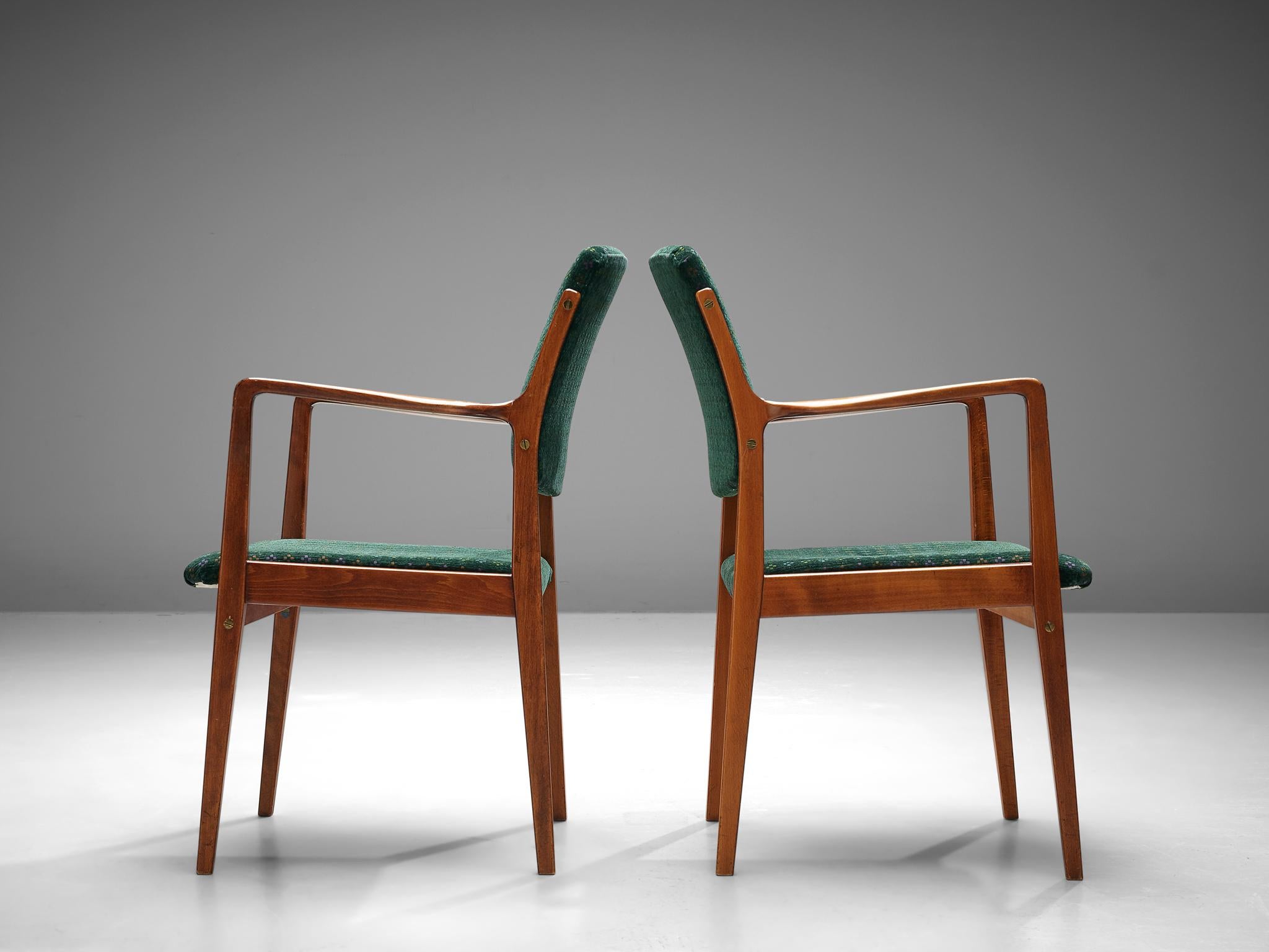 Schwedisches Set aus acht Sesseln mit grüner gemusterter Polsterung (Skandinavische Moderne) im Angebot