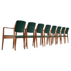 Vintage Swedish Set of Eight Armchairs in Green Patterned Upholstery