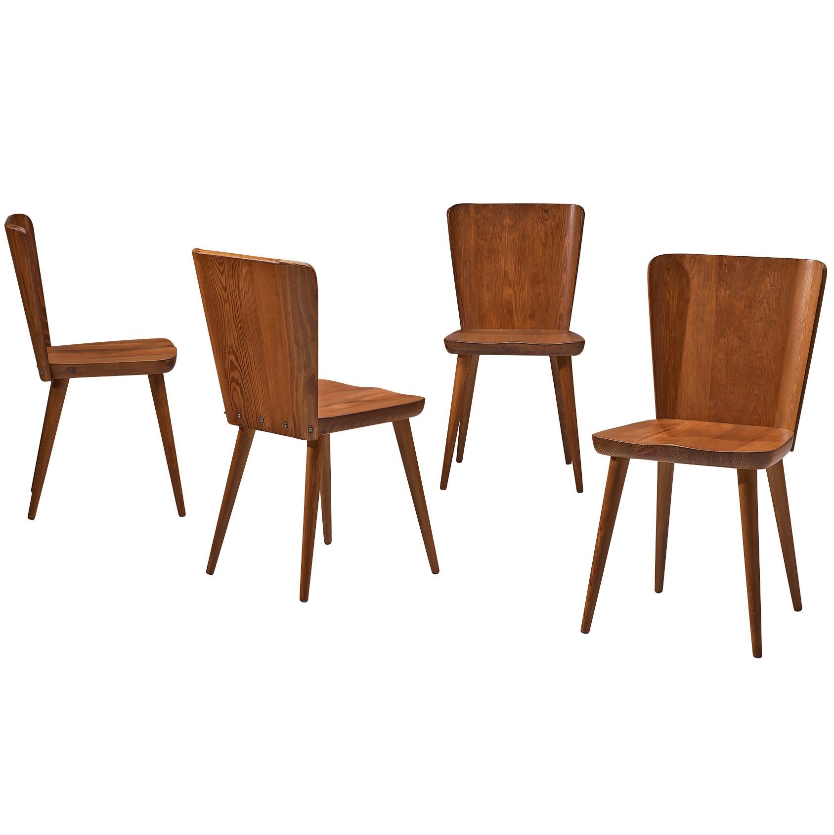 Swedish Set of Four Dining Chairs in Pine by Goran Malmvall