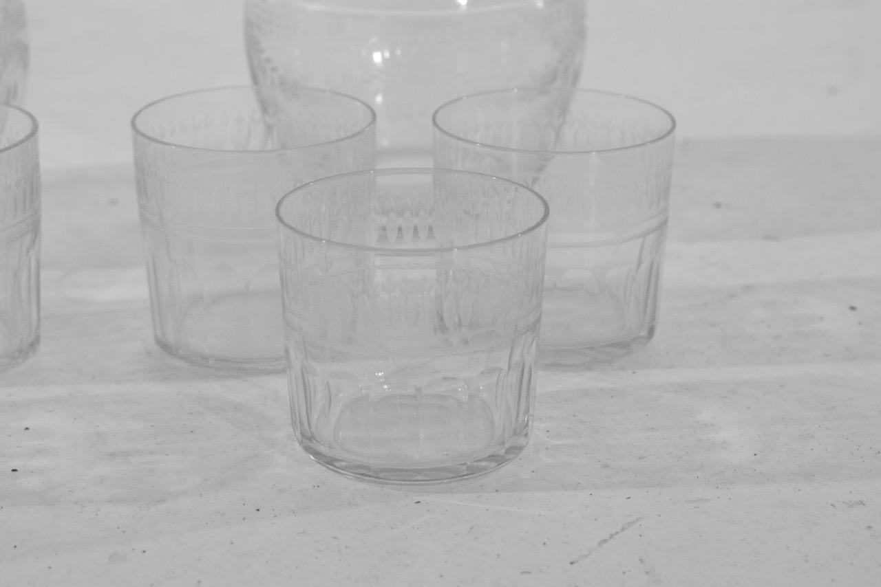 Service de verres suédois, avec deux carafes et six verres, vers 1880. Bon état - En vente à Aalsgaarde, DK