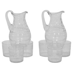 Antique Swedish set of glass, with two carafes and six glasses, circa 1880.