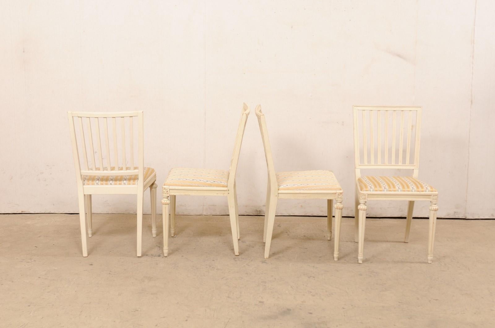 Swedish Set of Six Carved-Wood Side Chairs with Upholstered Seats, Cream Finish For Sale 6