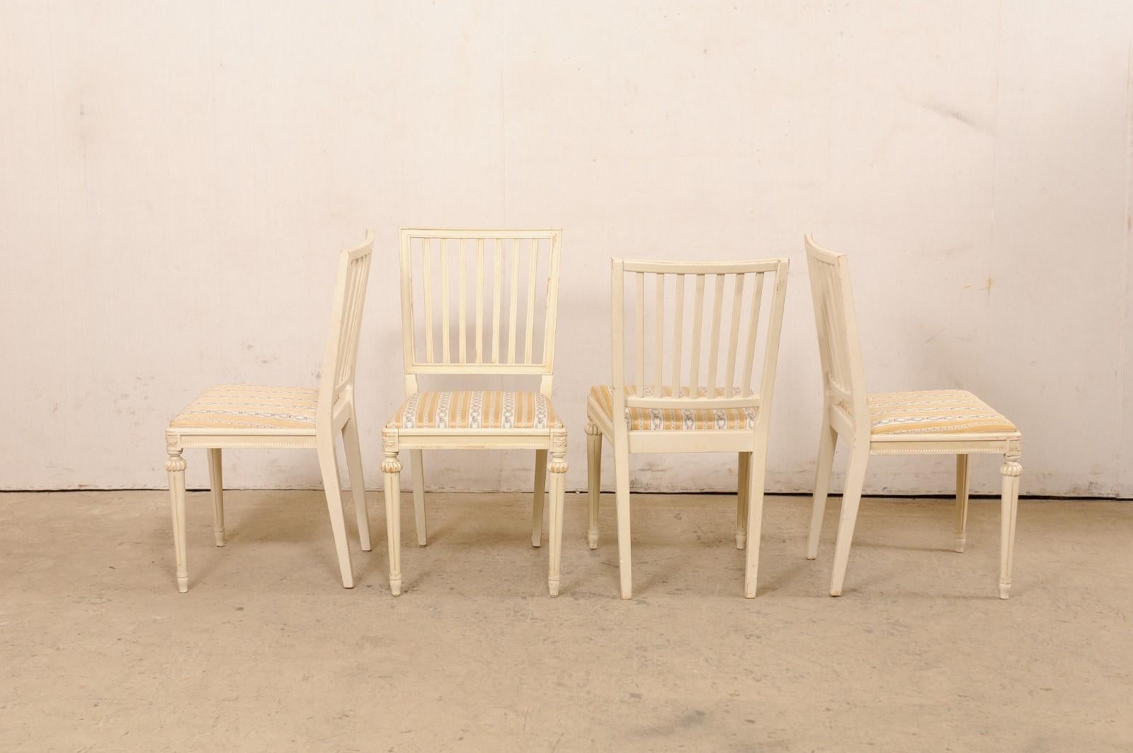 Swedish Set of Six Carved-Wood Side Chairs with Upholstered Seats, Cream Finish For Sale 7