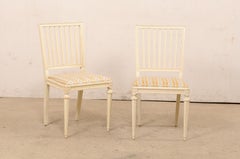 Swedish Set of Six Carved-Wood Side Chairs with Upholstered Seats, Cream Finish