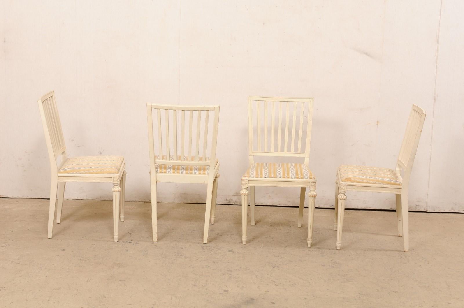 Swedish Set of Six Carved-Wood Side Chairs with Upholstered Seats, Cream Finish For Sale 5