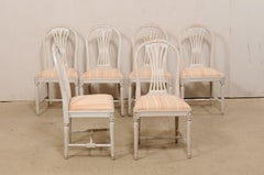 Swedish Set of Six Vintage Side Chairs w/ Pierce-Carved Back Splats