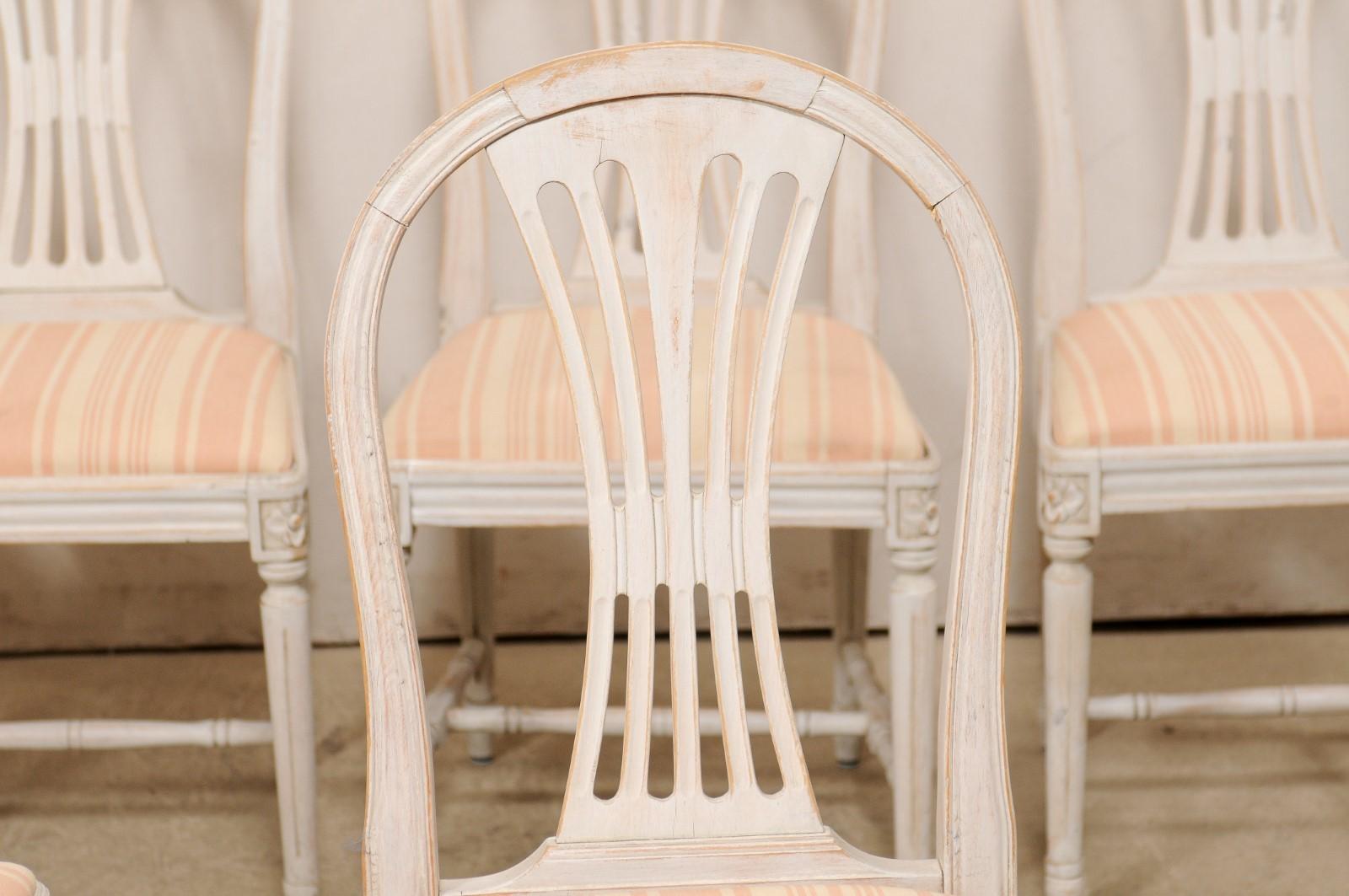 Wood Swedish Set of Six Vintage Side Chairs w/ Pierce-Carved Back Splats For Sale