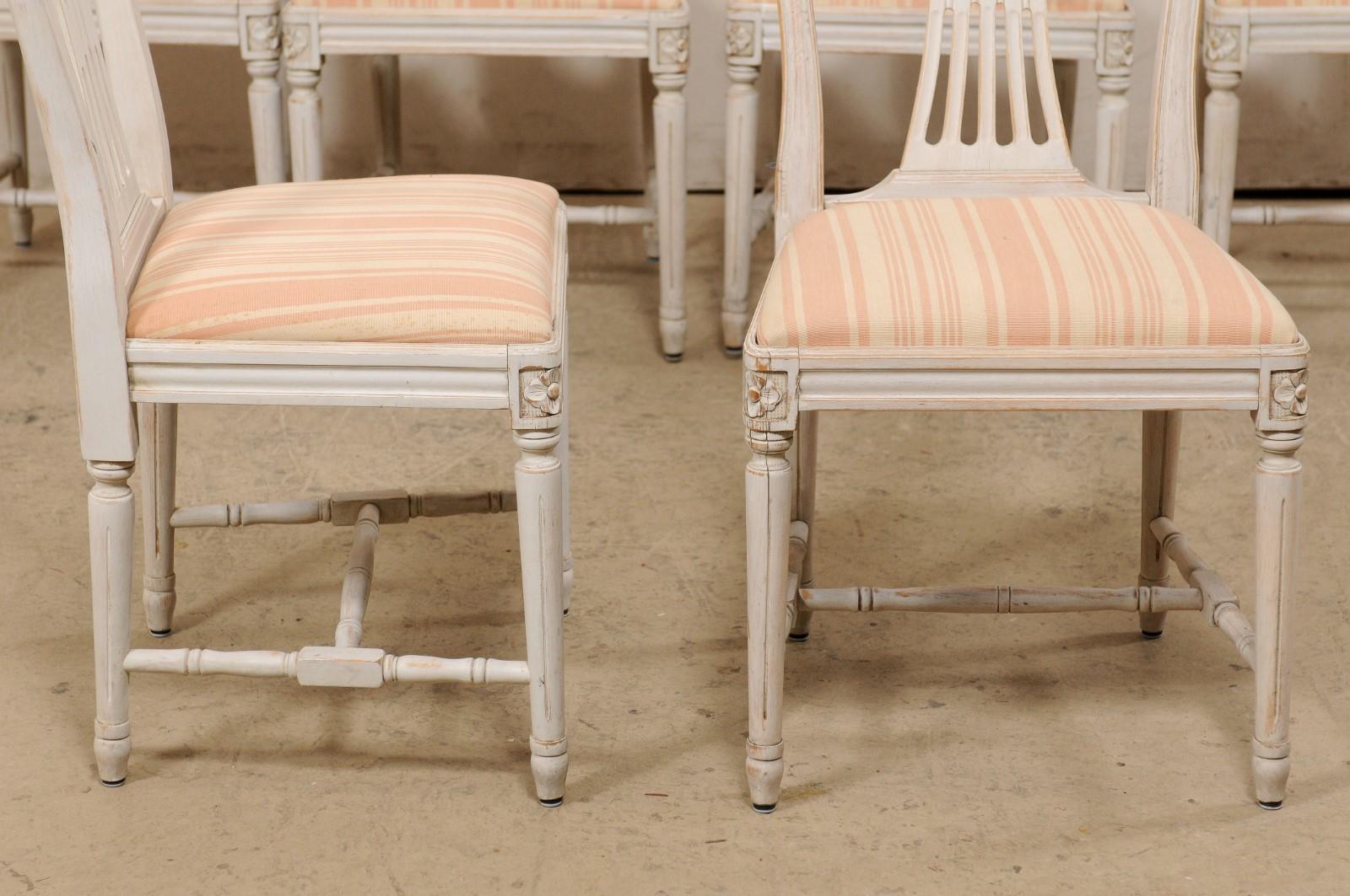 Swedish Set of Six Vintage Side Chairs w/ Pierce-Carved Back Splats For Sale 1