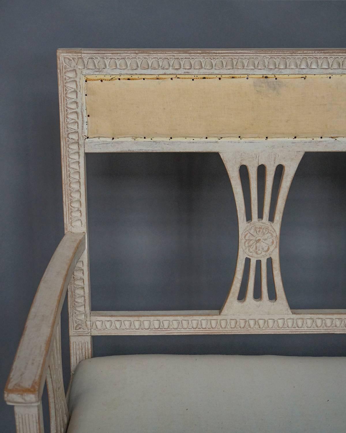 Carved Swedish Settee with Floral Crest in the Gustavian Style