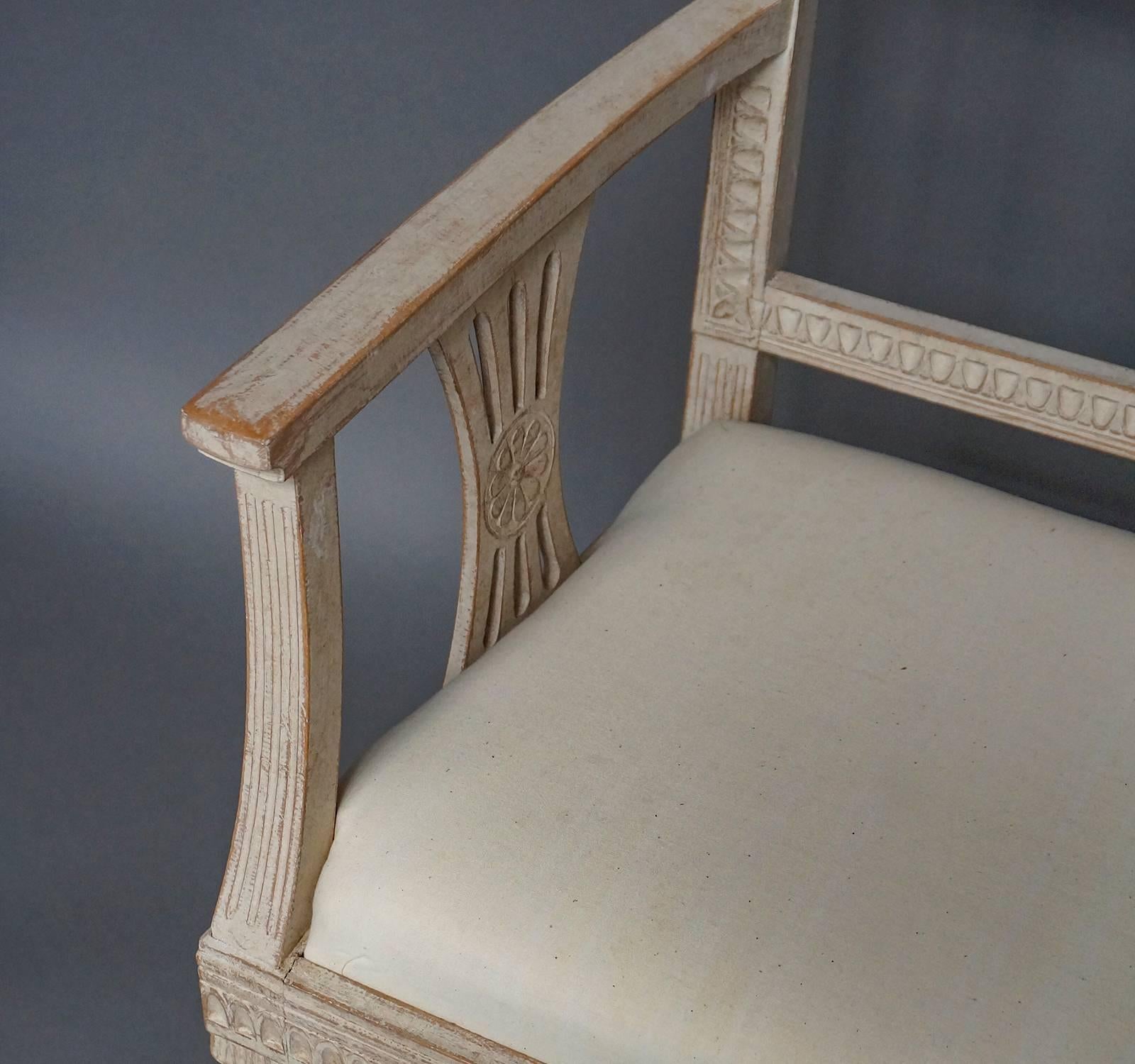 Early 20th Century Swedish Settee with Floral Crest in the Gustavian Style